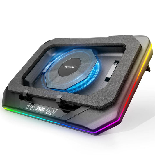 RGB Laptop Cooling Pad – High-Speed 3500 RPM Fan, Touch LED Control, 3 USB Ports & Adjustable Heights (12–19”)