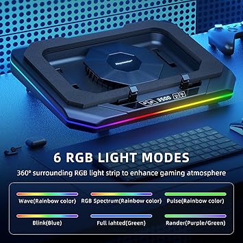 RGB Laptop Cooling Pad – High-Speed 3500 RPM Fan, Touch LED Control, 3 USB Ports & Adjustable Heights (12–19”)