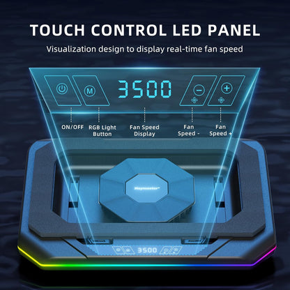 RGB Laptop Cooling Pad – High-Speed 3500 RPM Fan, Touch LED Control, 3 USB Ports & Adjustable Heights (12–19”)
