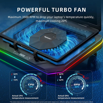 RGB Laptop Cooling Pad – High-Speed 3500 RPM Fan, Touch LED Control, 3 USB Ports & Adjustable Heights (12–19”)